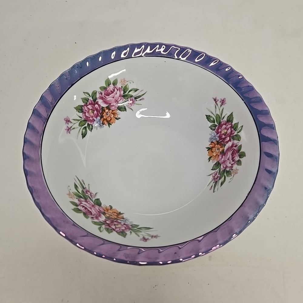 Vintage Purple Lusterware Bowl With‎ Flowers